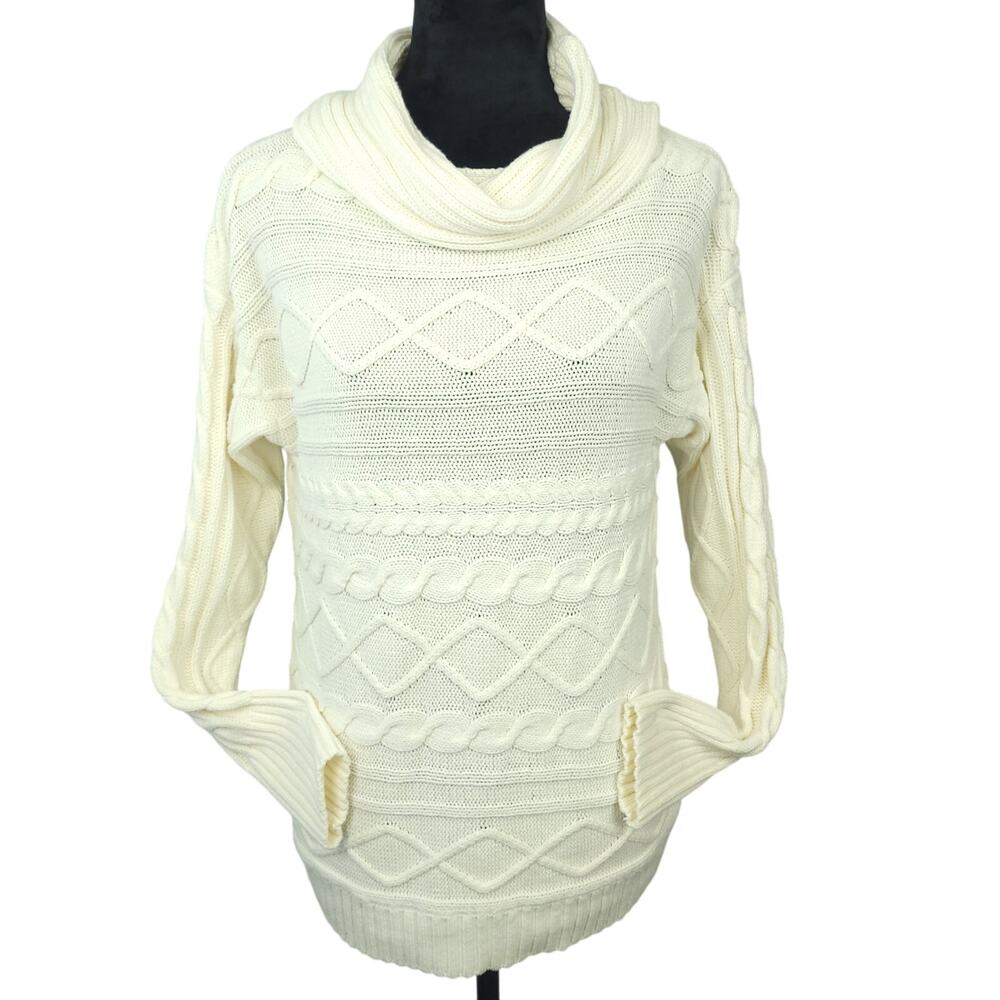 Croft & Barrow Women's Cable Knit Sweater Sz Medium Cowl Neck Pullover Stretch